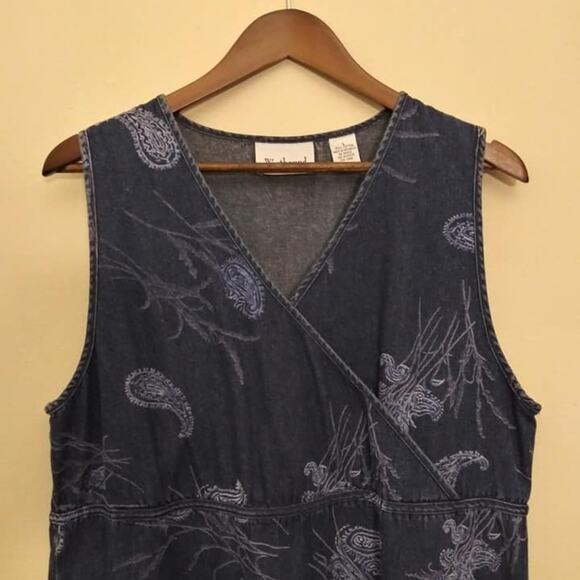 Westbound Jean Paisley Print Overall Maxi Denim Dress Modest Sz Large - Picture 6 of 7
